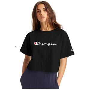 VTG Champion Heritage Cropped Black Embroidered Throwback Logo Sporty 90s Y2K M